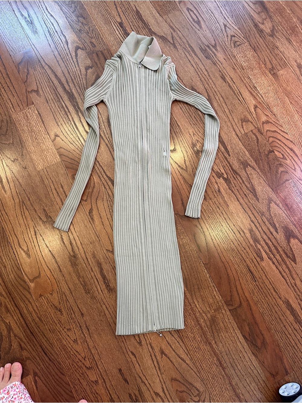 Burberry Beige Ribbed Long-Sleeve Turtleneck Midi Dress